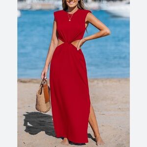 ROLLA COSTER Rust Cut Out Waist Maxi Dress L NWOT